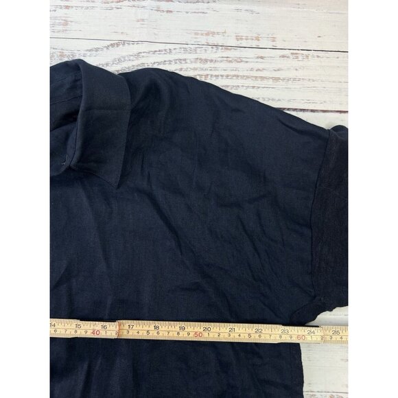 J. Jill  Love Linen Navy Linen Tunic Top  3/4 Knit Sleeve Woven Front - Picture 7 of 13